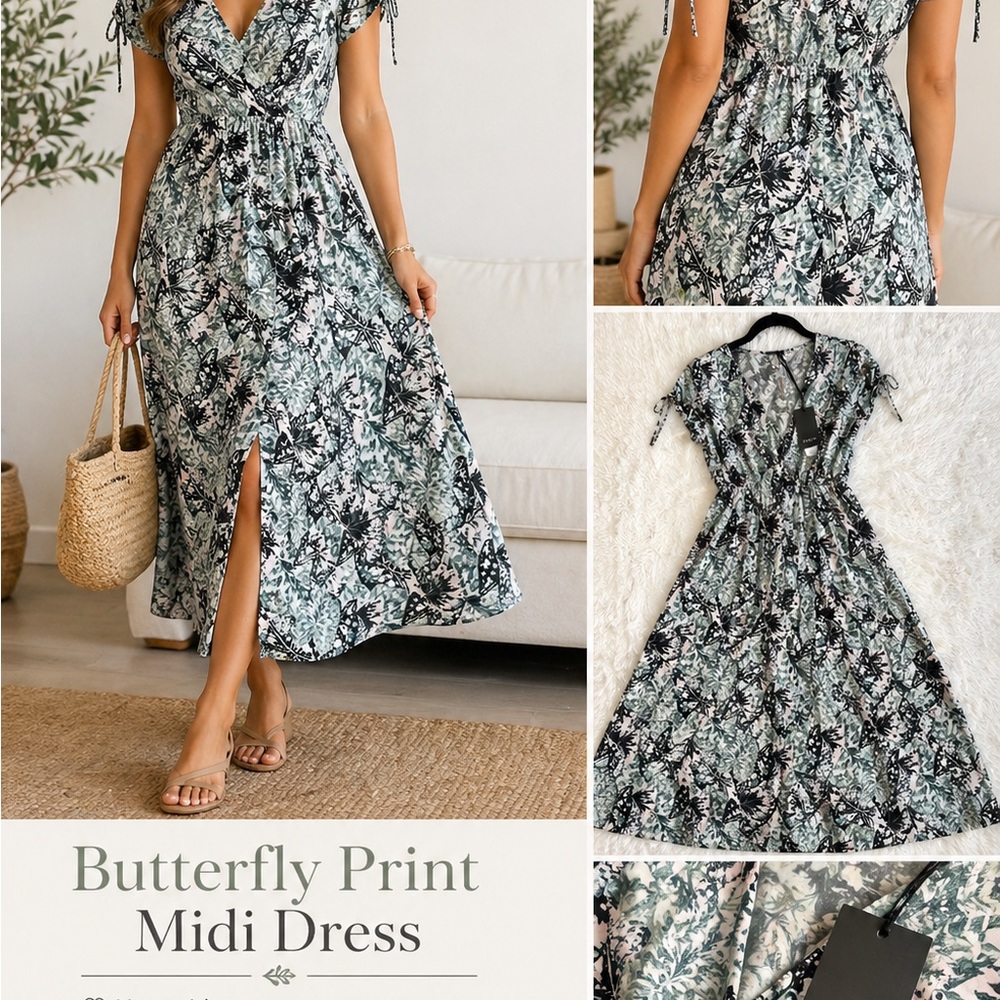 Floral V-Neck Maxi Dress in Mint and Black
